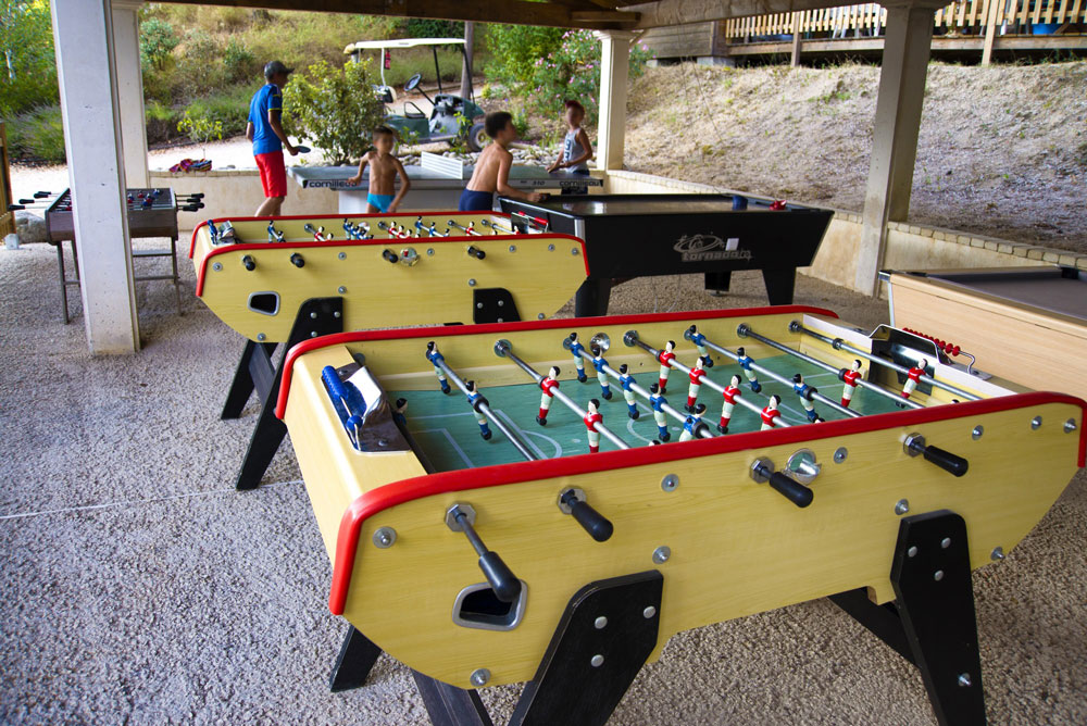 Aire de jeu avec baby-foot, table de billard, etc. du camping la Salendrinque dans les Cévennes